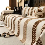 Venus Striped Geometric Chenille Full-Cover Throw Couch Cover