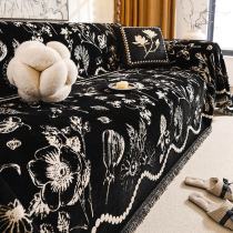 Chenille Floral Art with Tassel Edge Non-Slip Throw Couch Cover