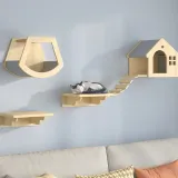 Wooden Cat Furniture Wall-Mounted Cat Climber Shelves with Condo Set