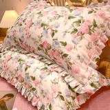 Elegant Ruffled Floral Cotton Bed Sheet Set
