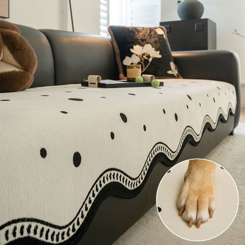 Chenile Fabric Sofa Protector Wavy Edge Non-Slip Couch Cover