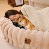 Creamy Plush Super Large Donut Human Dog Bed - Cuddle Cradle