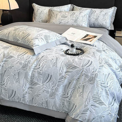 Light-Luxe Botanical Print Cooling Silky Duvet Cover Bed Sheet Set