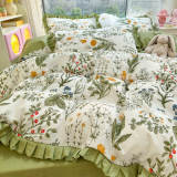 Elegant Ruffled Floral Cotton Bed Sheet Set