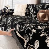 Chenille Floral Art with Tassel Edge Non-Slip Throw Couch Cover