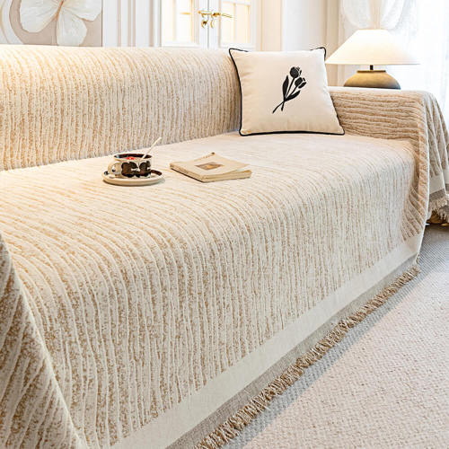 Cream Chenille Textured Pet-Friendly Anti-Scratch Throw Couch Cover