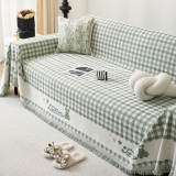 Retro Gingham Pattern Chenille with Decorative Tassels Throw Couch Cover