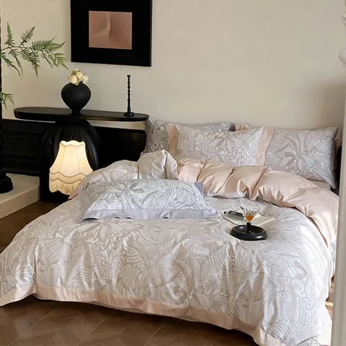 Abstract Botanical Silky Sateen Duvet Cover Bed Sheet Set