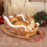 Festive Plush Cozy Dog Bed - Christmas Sleigh