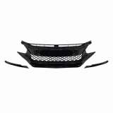 2016-2021 Honda Civic Front Grille Hood Type R Style Honeycomb Mesh HB Sedan