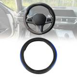 14.5-15.5’’ Steering Wheel Cover Half Moon Blue Leather Anti-slip Breathable