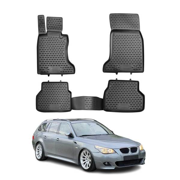 2004-2010 BMW 5 Series E60 E61 Sedan Touring Floor Mats Liners Full Set All Weather Black