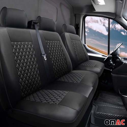 2015-2025 Ford Transit Leather Front Car Seat Covers Protector Black