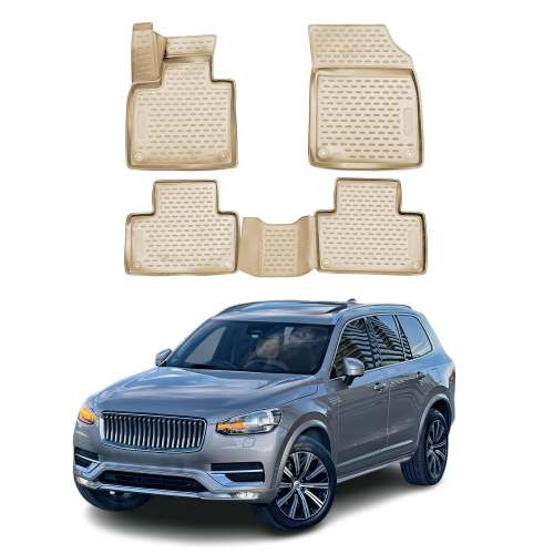 2016-2025 Volvo XC90 Floor Mats Liners Full Set All Weather Beige