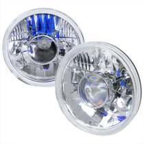 Universal 7 Round H4 Projector Headlights Chrome Housing/Clear Lens