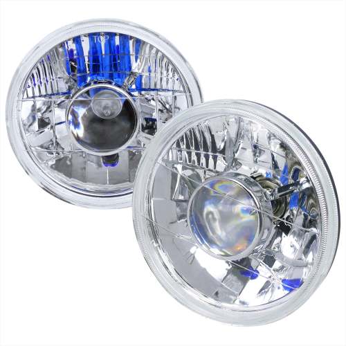 Universal 7 Round H4 Projector Headlights Chrome Housing/Clear Lens
