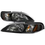 1994-1998 Ford Mustang 1PC Crystal Headlights Amber Reflectors Matt Black