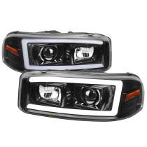 2000-2006 GMC Sierra/Denali/Yukon LED Strip Projector Headlights Glossy Black