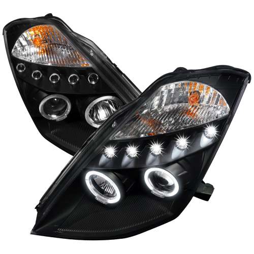 2003-2005 Nissan 350Z Dual Halo Projector Headlights Matte Black/Clear Lens