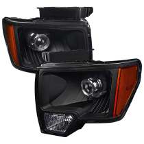 2009-2014 Ford F-20150 Projector Headlights w/ Amber Reflectors Matt Black/Clear