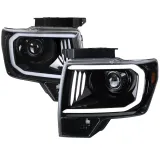 2009-2014 Ford F-20150 LED C-Bar Projector Headlights Jet Black/Clear Lens