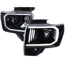 2009-2014 Ford F-20150 LED C-Bar Projector Headlights Jet Black/Clear Lens