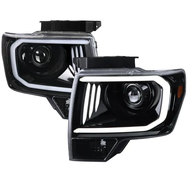 2009-2014 Ford F-20150 LED C-Bar Projector Headlights Jet Black/Clear Lens