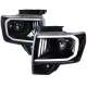 2009-2014 Ford F-20150 LED C-Bar Projector Headlights Jet Black/Clear Lens