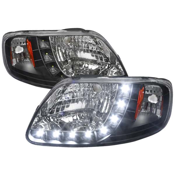 1997-2004 Ford F-20150/Expedition Factory Crystal Headlights SMD LED Light Black