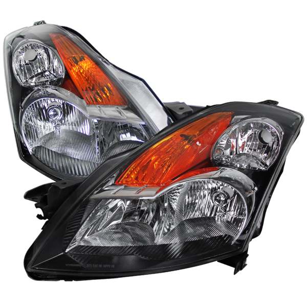 2007-2009 Nissan Altima Sedan Crystal Headlights Amber Reflector Matt Black