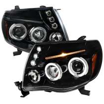 2005-2011 Toyota Tacoma Dual Halo Projector Headlights Jet Black/Clear Lens