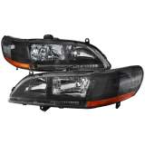 1998-2002 Honda Accord Factory Crystal Headlights Amber Reflector Matt Black