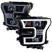 2015-2017 Ford F-20150 LED Bar Outline Projector Headlights Glossy Black/Smoke