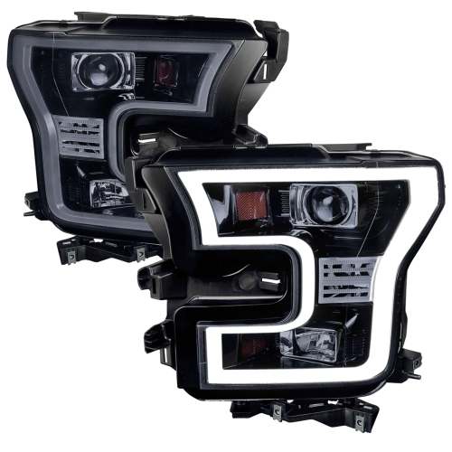 2015-2017 Ford F-20150 LED Bar Outline Projector Headlights Glossy Black/Smoke