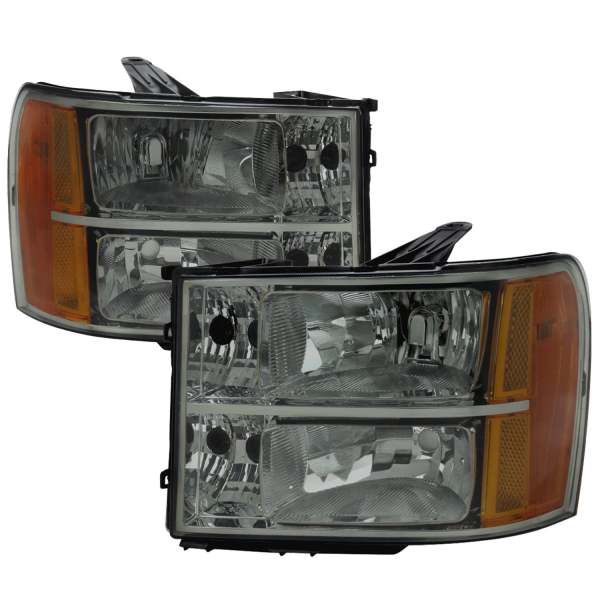 2007-2013 GMC Sierra 1500/ 2500HD 3500HD Factory Headlights Chrome/Light Smoke
