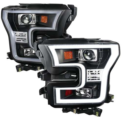 2015-2017 Ford F-20150 LED Bar Projector Headlights Matte Black/Clear Lens