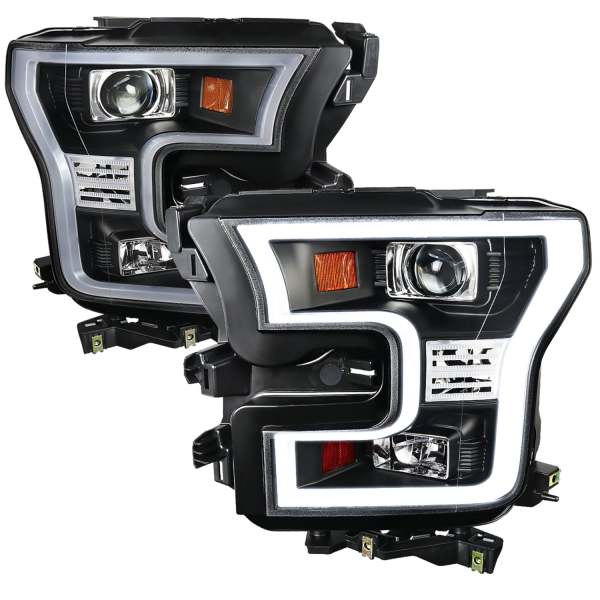 2015-2017 Ford F-20150 LED Bar Projector Headlights Matte Black/Clear Lens