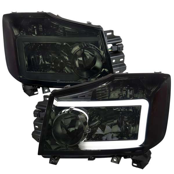 2004-2015 Nissan Titan / 04-2007 Armada LED Bar Factory Headlights Chrome/Smoke