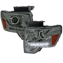 2009-2014 Ford F-20150 Projector Headlights w/ LED Light Strip Chrome/Smoke Lens