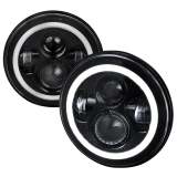 Universal 7 Round Cree LED Halo Projector Headlights - 2PC Matte Black/Clear