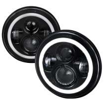 Universal 7 Round Cree LED Halo Projector Headlights - 2PC Matte Black/Clear