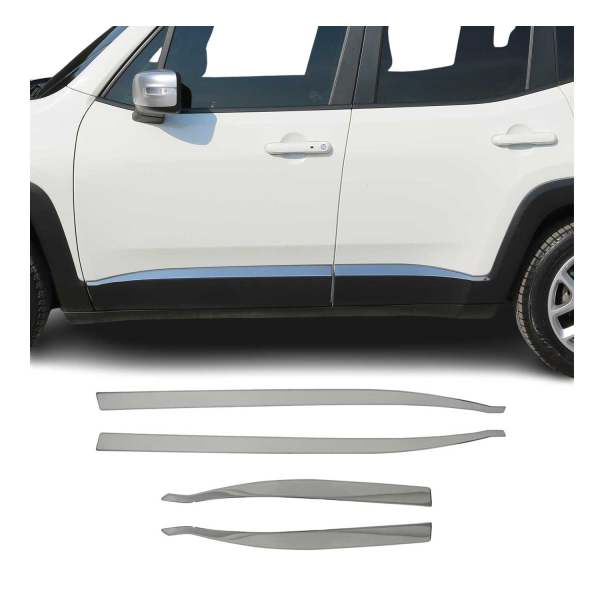2015-2024 Jeep Renegade Side Door Molding Trim Skirt Garnish Steel Silver 4x