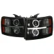 2007-2013 Chevy Silverado 1500 2500 3500 LED Dual Halo Headlights Black
