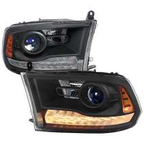 2013-2018 RAM 1500 2500 3500 LED Bar Projector Headlights Matte Black/Clear