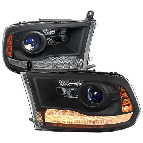 2013-2018 RAM 1500 2500 3500 LED Bar Projector Headlights Matte Black/Clear