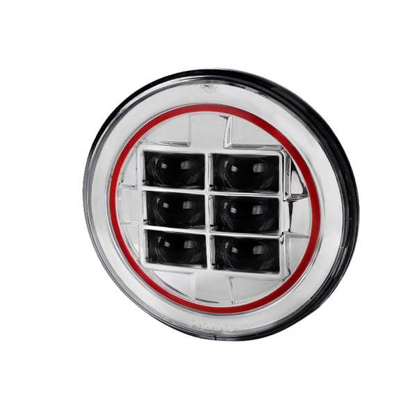 Universal 7 Cree LED Red Rim Projector Headlight - 1PC Chrome/Clear Lens