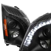 2008-2014 Cadillac CTS Projector Headlights w/LED Light Strip Matt Black/Clear