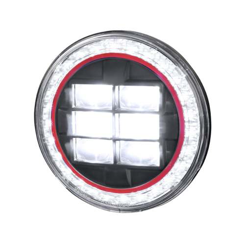 Universal 7 Round Cree LED Red Rim Halo Projector Headlight - 1PC Matt Black