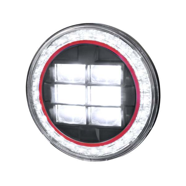 Universal 7 Round Cree LED Red Rim Halo Projector Headlight - 1PC Matt Black