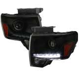 2009-2014 Ford F-20150 Projector Headlights w/ LED Light Strip Black/Smoke Lens
